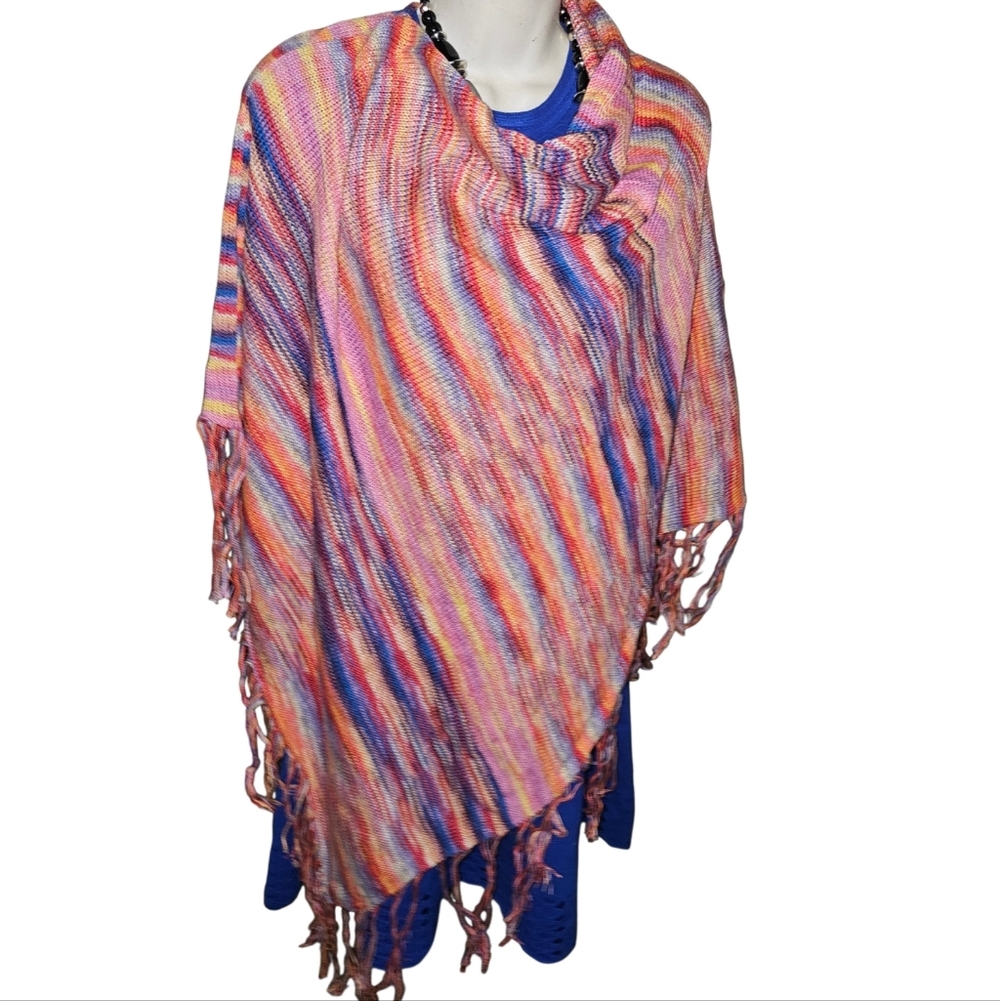 SUSS Multicolor Striped Knit Poncho